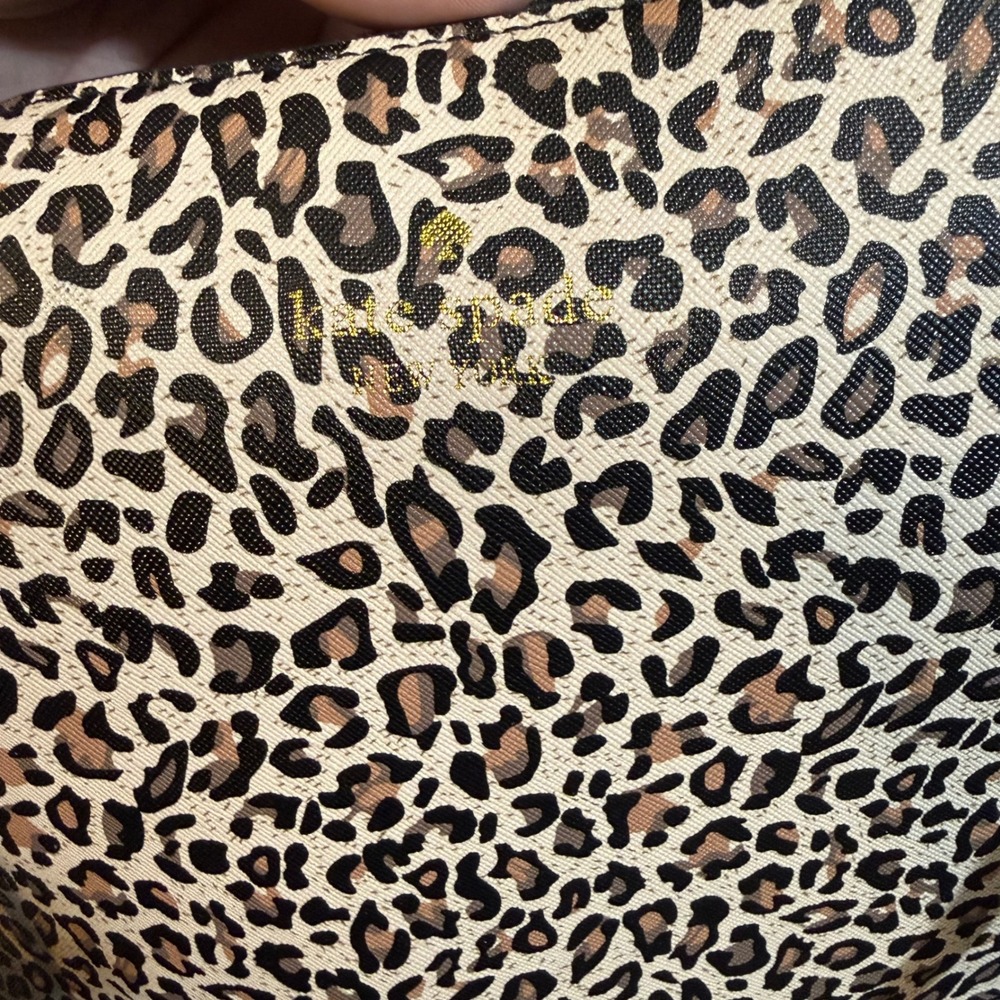 Kate Spade Leopard Print Tote Bag Glitter Bottom Black Tan Animal Print Large - Picture 4 of 9